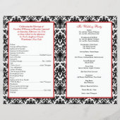 Black White Red Damask, Hearts Wedding Program (Back)