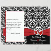 Black White Red Damask, Hearts Wedding Program (Front/Back)