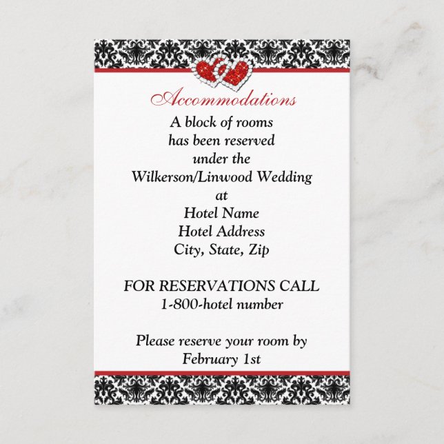 Black White Red Damask, Joined Hearts Insert Card (Front)