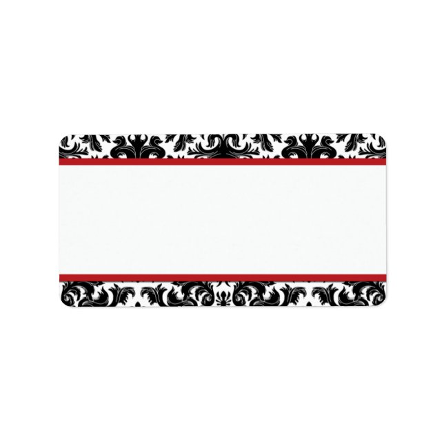 Black White Red Damask Print-At-Home Label (Front)