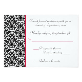 Black, White, Red Damask RSVP Card