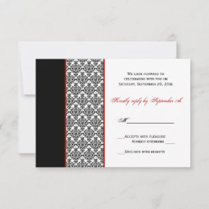 Black White Red Damask RSVP Card