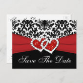 Black, White, Red Damask Save the Date Postcard (Front/Back)