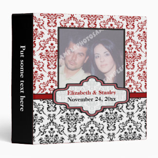 Black white red damask wedding binder
