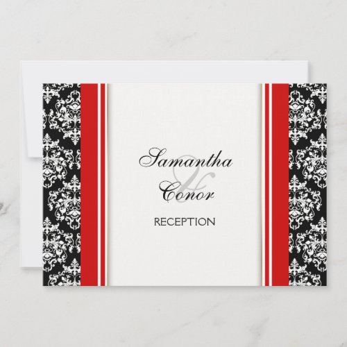 Black white red damask wedding engagement invitations