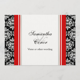 Black white red damask wedding engagement invitation
