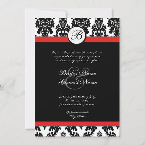 Black White Red Damask Wedding Invitation