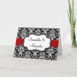 Black/White/Red Damask Wedding Invitation Folded