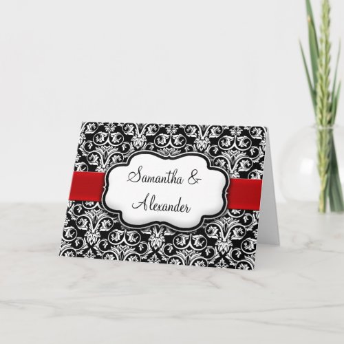 BlackWhiteRed Damask Wedding Invitation Folded