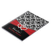 Black White Red Damask Wedding Planner Notebook (Left Side)