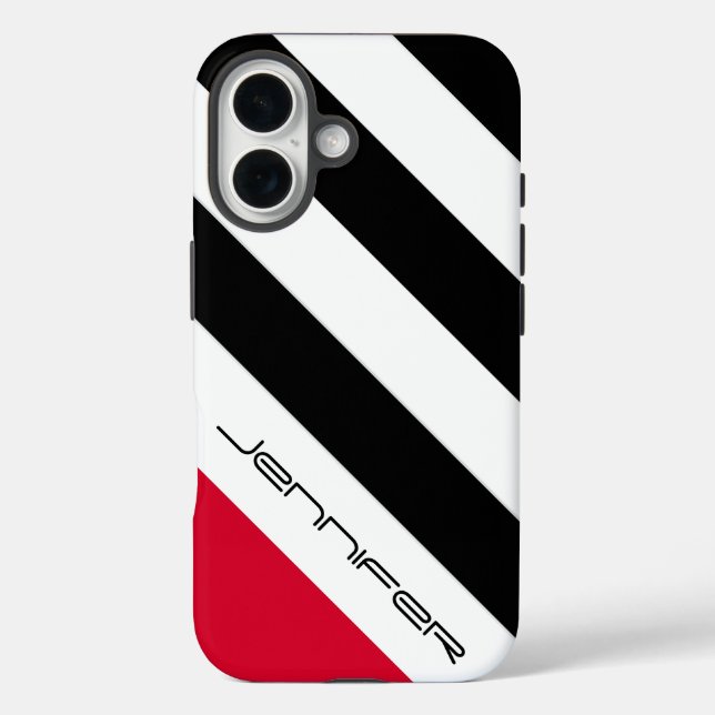 Black White Red Diagonal Stripe, Name, Minimalist  Case-Mate iPhone Case (Back)