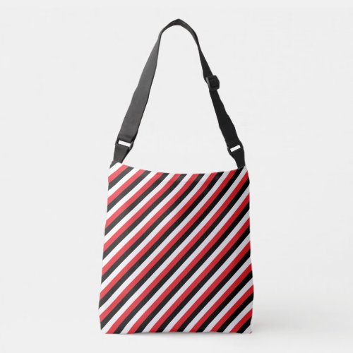 Black White Red Diagonal Stripes Crossbody Bag