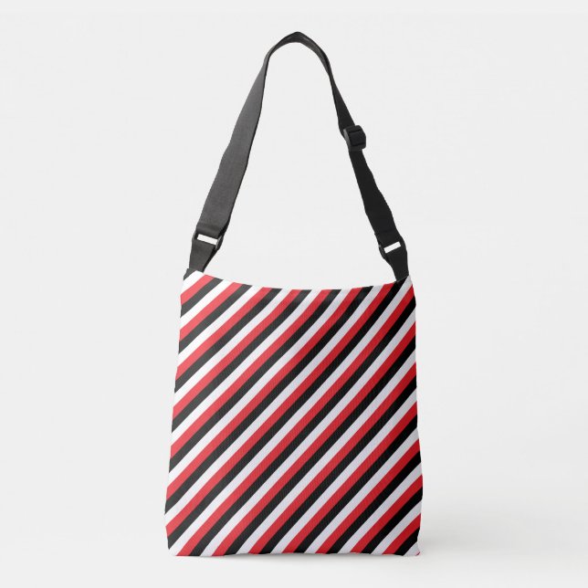 Black White Red Diagonal Stripes Crossbody Bag (Front)