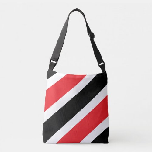 Black White Red Diagonal Stripes Crossbody Bag