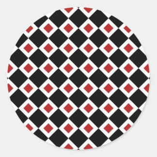 Black, White, Red Diamond Pattern Classic Round Sticker