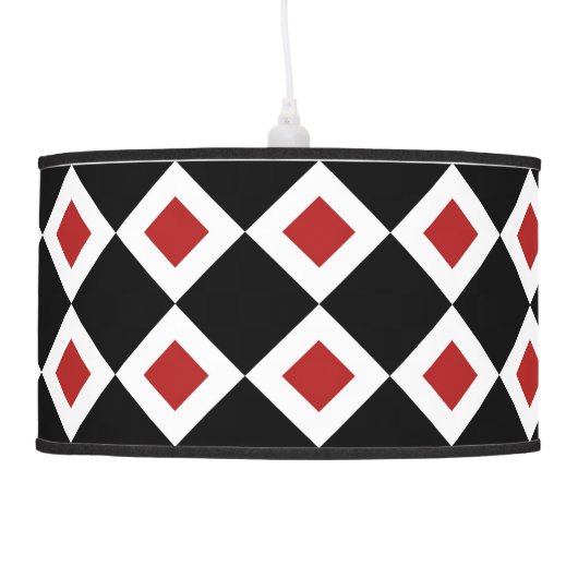 Black, White, Red Diamond Pattern Hanging Lamp (Left)