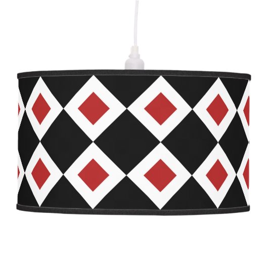Black, White, Red Diamond Pattern Hanging Lamp (Front)