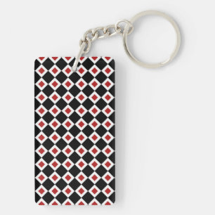 Black, White, Red Diamond Pattern Keychain