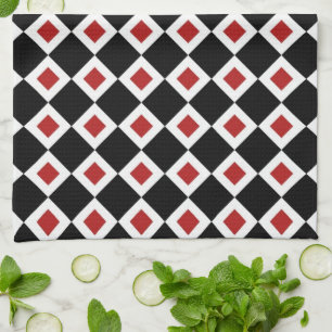 Black, White, Red Diamond Pattern Kitchen Towel