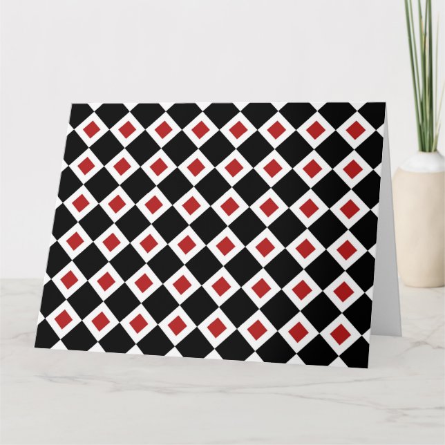 Black, White, Red Diamond Pattern Letterpress Thank You Card (Front)