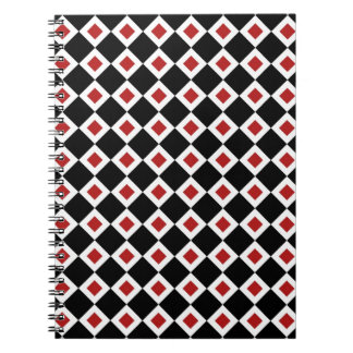 Black, White, Red Diamond Pattern Notebook