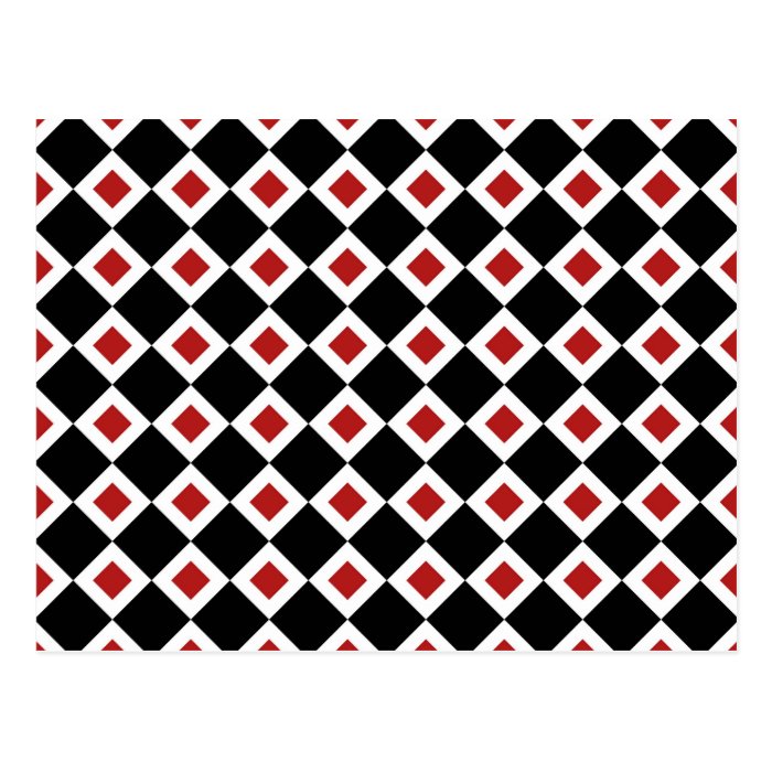 Black, White, Red Diamond Pattern Post Card