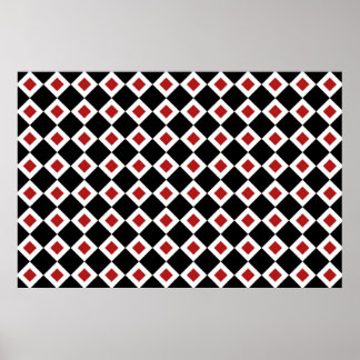 Black, White, Red Diamond Pattern Poster