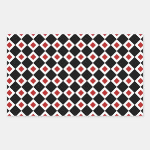 Black, White, Red Diamond Pattern Rectangular Sticker
