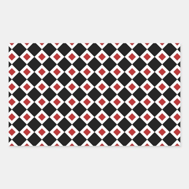 Black, White, Red Diamond Pattern Rectangular Sticker (Front)