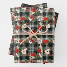 Black White Red Distressed Christmas Plaid Florals