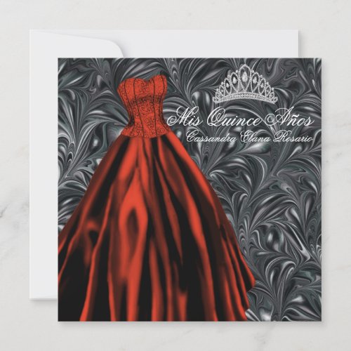 Black White Red Dress Black Red Quinceanera Invitation