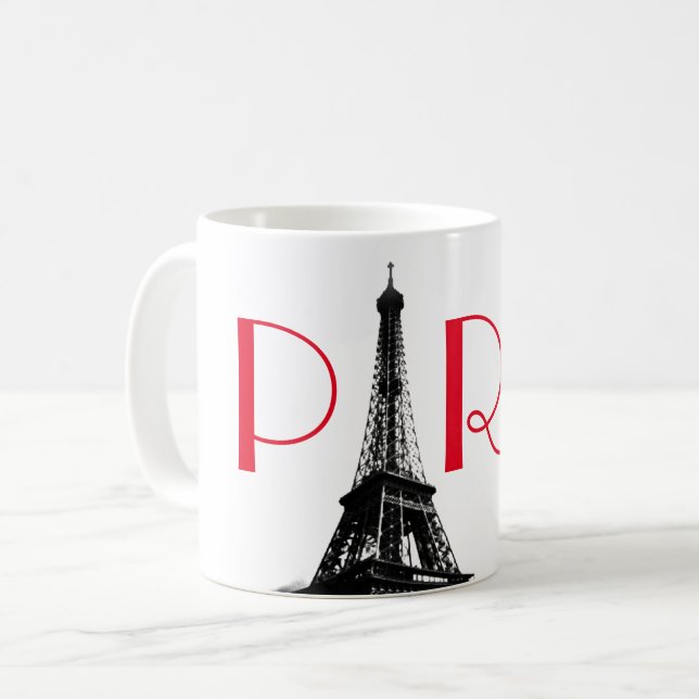 Black & White Red Eiffel Tower Paris Travel Coffee Mug (Front Left)