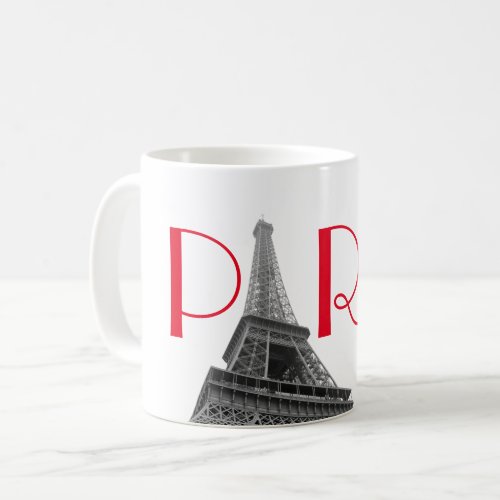 Black  White Red Eiffel Tower Paris Travel Coffee Mug
