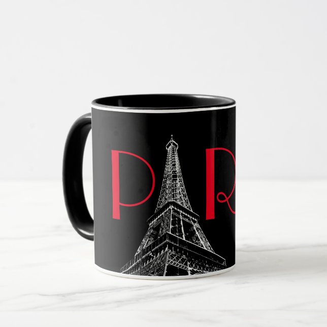 Black & White Red Eiffel Tower Paris Travel Mug (Front Left)