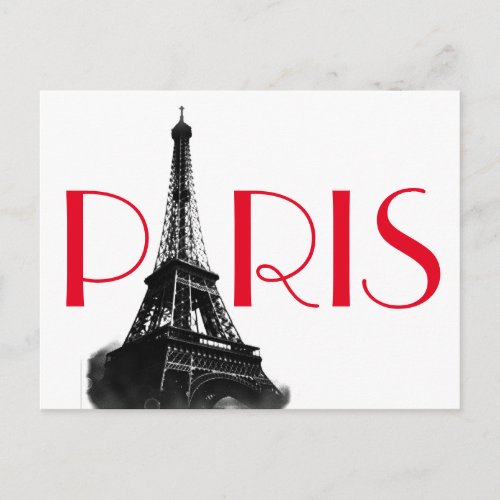 Black  White Red Eiffel Tower Paris Travel Postcard
