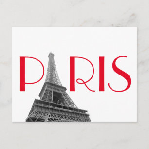 Black & White Red Eiffel Tower Paris Travel Postcard