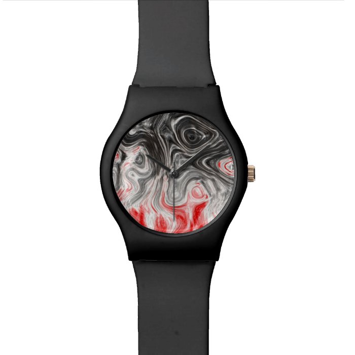 BLACK WHITE RED FLAMES CONFUSION EMO EMOTIONS ABST WRISTWATCH