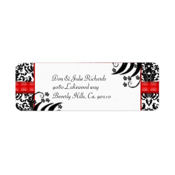Black  White  & Red Floral Damask Label by StarStruckDezigns at Zazzle