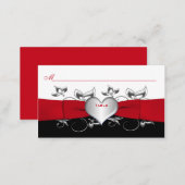 Black, White, Red Floral, Heart Placecard (Front/Back)