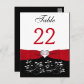 Black White Red Floral, Heart Table Number Card (Front/Back)