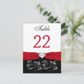 Black White Red Floral, Heart Table Number Card (Standing Front)