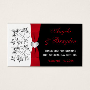Black, White, Red Floral, Heart Wedding Favor Tag