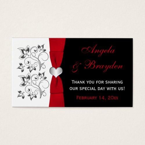 Black White Red Floral Heart Wedding Favor Tag