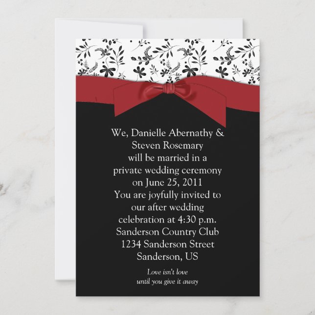 Black White Red Floral Post Wedding Invitation (Front)