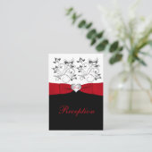 Black White Red Floral Reception Enclosure Card (Standing Front)