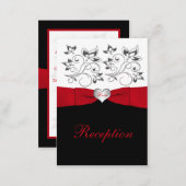 Black White Red Floral Reception Enclosure Card (Front/Back)