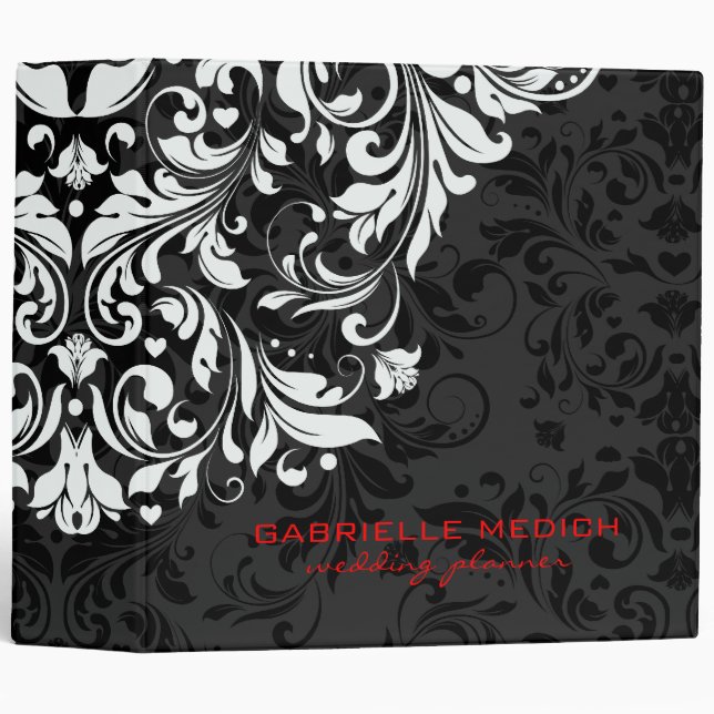 Black, White & Red Floral Vintage Damasks Binder (Front/Spine)