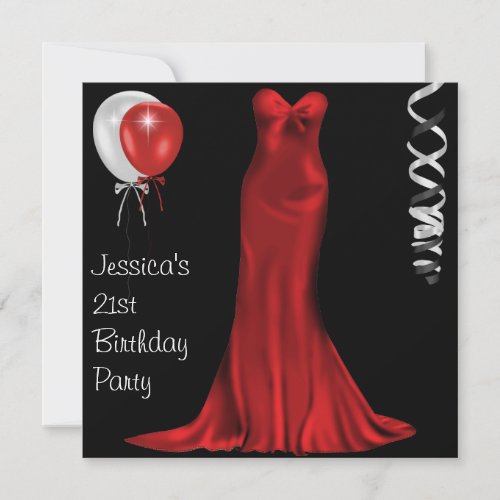 Black White Red Formal Dress 21st Birthday Invites