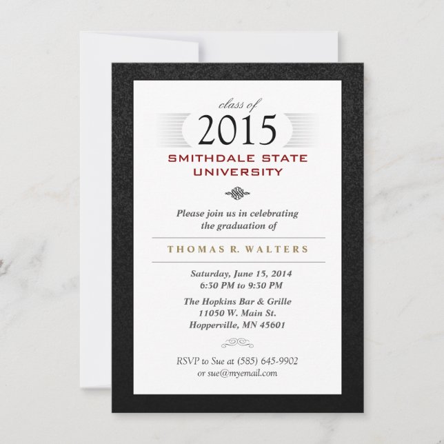 Black White & Red Formal Grad Invite (Front)