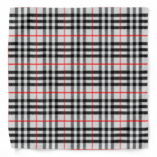 Black White Red Gingham   Classic Checkered Fabric Bandana